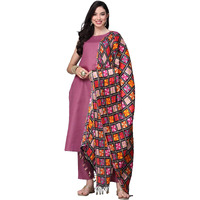 Stylum Women's Solid Cotton Blend Straight Kurta Pant Dupatta Set (Mauvebetty44_Mauve, Xxl)