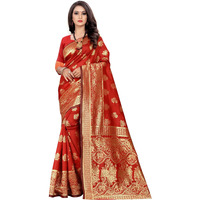 Sugathari Women's Art Silk Red Kanchipuram Saree (San Pari 63 Red)