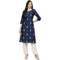Stylum Women's Printed Rayon Straight Kurta (Navytilak36_ Navy Blue, S)