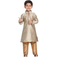 Jbn Creation Boys' Beige And Rose Gold Silk Blend Kurta And Pyjama Set_Vasbk047Bgnprg_20