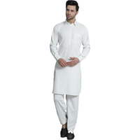 Jompers Men's White Solid Pathani Kurta With Salwar (White, L)