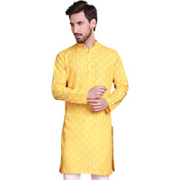 Jompers Lemon Floral Printed Kurtas For Men (Lemon, L)