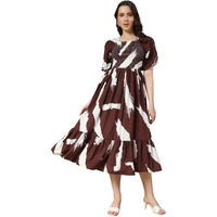 Kzully Women's Crepe A-Line Midi Dress (1001-Brush-Coffee-Xxl_Brown