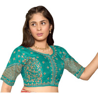 Pujia Mills Women's Readymade Blouse Multi Golden Codding Sequence Embroidery Work Indian Ethnic Designer Stitched Readymade Saree Half Sleeve Rama Blouse For Women For Saree Lehenga Choli