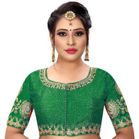Pujia Mils Women's Silk Solid Half Sleeve Blouse (Dumbo_Green_38)