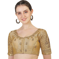 Pujia Mills Women's Phantom Silk Embroidery Maggam Work Readymade Blouse