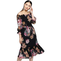 Rare Women's Synthetic Strapless Midi Dress (Ep4161B- Black_Xl)