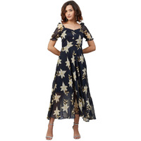 Rare Women's Chiffon Fit And Flare Maxi Casual Dress (Ep6218_Navy Blue_Small)