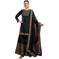 Sanisa Women's Rayon Blend Foil Printed Straight Kurta With Pant And Dupatta Set (54Kbd633Nb-S_Black)