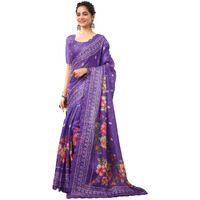 Satrani Women's Kota Doriya Floral Printed Scalloped Border Pre Draped Ready To Wear One Minute Saree With Unstitched Blouse Piece (27Rs244N_Purple)