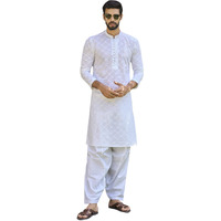 See Designs Men White Chikankari Embroidered Straight Kurta - Sd2Mkt_1094M
