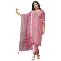 Sanisa Women's Silk Blend Sequence Embroidery Work Straight Kurta With Pant And Dupatta Set (192Kbd2044N-S_Dusty Pink)