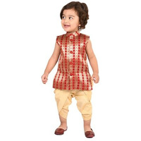 Jbn Creation Infant Boys Maroon And Gold Silk Blend Kurta And Dhoti Set
