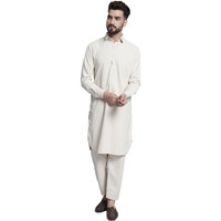 Jompers Men's Cotton Solid Pathani Kurta With Salwar (Cream, L)