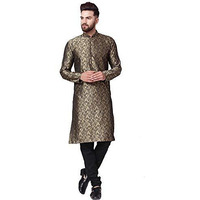 Jompers Men's Silk Kurta Pyjama Set (Golden_Xxl)