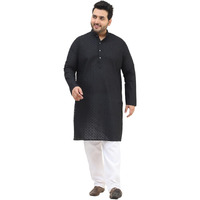 Sojanya Plus (Since 1958) Men's 100% Cotton Black Chikankari Kurta & White Pyjama