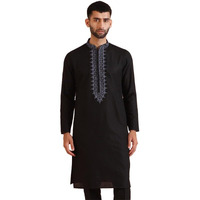 Kisah Men's Kurta, Black Silk Blend, Jacquard Mandarin Collar Regular Fit Long Sleeves (44)
