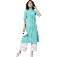Stylum Women's Block Printed Rayon A-Line Kurta (Nomiturq42_Turquoise, Xl)