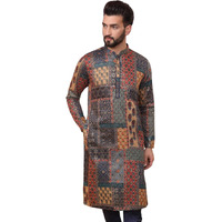 Kisah Men Multi-Color Kurta, Cotton, Full Sleaves, Knee Length, Straight, Regular Fit, Mandarin Collar Ethnic Wear