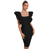 Kotty Women's Bodycon Square Neck Solid Dress Jet Black