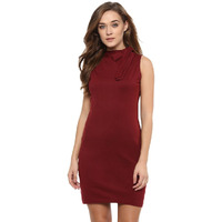 Miss Chase Women's Maroon Solid Sleeveless Round Neck Mini Bodycon Dress (Mcaw16D07-36-143_Maroon_Xl)