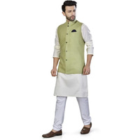 Be Active Men's Solid Linen Blend Kurta Pyjama 3 Piece Set || Men Kurta Pajama With Modi Jacket || Kurta Pajama Nehru Jacket For Men (N-Rfset0014-1-Xl)