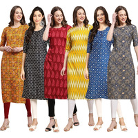 Pinkmint Women's Crepe Digital Print Straight Kurta Pack Of 6 [Cr-333-362-337-329-353-341-M]