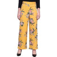 Popwings Casual Yellow Floral Printed Regular Fit Palazzo For Women Palazzos For Women