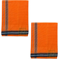 Prakasam Cotton Mens Single (1.28 X 2.00 Mtrs) Colour Thalapathi Border Dhoties/Fine Quality Single Dhoties (Orange)-Pack Of 2 Dhoties