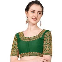 Pujia Mils Women's Silk Flower Embroidery Half Sleeve Blouse (Simba 2_Green_38)