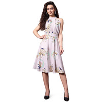 Purvaja Womens Fit & Flare Knee Length Dress (Wini-059-Gold_Off White_Small)