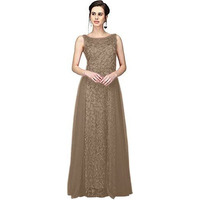 Patlani Women's Net Embroidery Aline-Flered Gown Dress For Women Full Stitched Gown Ready To Wear.(All Over-Chocolate-L)