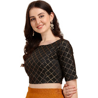 Oomph! Women's Art Silk Checkered Half Sleeve Blouse (Rbbl67S_Jet Black_S)