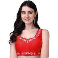 Pujia Mills Women's Silk Flower Embroidery Work Readymade Saree Blouse (Gk 51_Red_38)