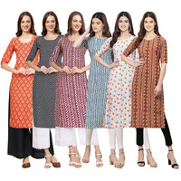 Pinkmint Women's Crepe Digital Print Straight Kurta [Pack Of 6](Qv-354-349-347-331-334-344-Xl)