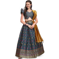 Purvaja Women's Jacquard Semi-Stitched Lehenga Choli (Virasat-Rama_Rama_Free Size)