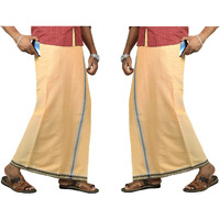 Prakasam Cotton Mens Kerala Thalapathi Border 2Way Pocket (Right &Left Side) Flexi Size (Adjustable) Colour Dhoti With 2 Side Pocket (Large, Violet)