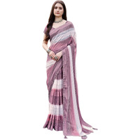 Satrani Women's Weightless Georgette Woven Zari Hot Fixing Printed Saree With Unstitched Blouse Piece (3493S312N_Dusty Purple & Rose Pink & White)