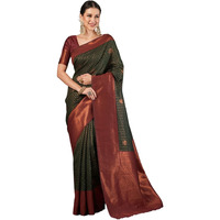Satrani Women's Silk Kanjivaram Jacquard Weaving Saree With Unstitched Blouse Piece (4028S179N_Dark Green & Maroon)