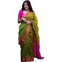 Satrani Women's Jacquard Silk Blend Saree (3984S487N_Green & Magenta)
