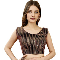 Pujia Mills Women's Sequin Embroidered U Neck Sleeveless Readymade Saree Blouse Indian Ethnic Designer Stitched Women's Black Blouse For Women