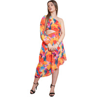 Purvaja Womens One Shoulder Below Knee Length Dress (Floe-032_Orange_Large)