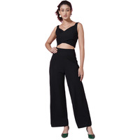 Selvia Women's Co-Ords Set|Lycra Crop Top & Trouser Set|Casual Co-Ords Set For Women|Two Piece Co-Ord Set(711Ctk11701N-L_Black)