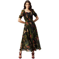 Rare Women's Georgette Fit And Flare Maxi Dress (Ep6218_Black_Xl)