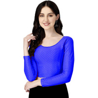 Shiv Textiles Round Neck Dobby Cotton Lycra Stretchable Elbow Sleeve Readymade Saree Blouse For Women Stylish (Royalbluepluse Size Full Sleeve)