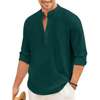 Royalscout Men's Regular Fit Solid Cotton Blend Straight Short Kurta | Full Sleeves Kurta Green
