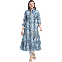Rytras Women's Cotton Printed A-Line Kurta (Small) Blue