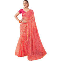 Satrani Women's Chiffon Bandhani Printed Saree With Unstitched Blouse Piece (3698S124N_Peach)