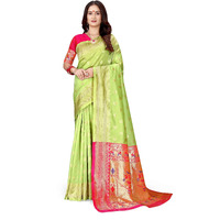 Sugathari Women's Banarasi Saree Pure Paithani Kanjivaram Silk Soft New Ladies 2024 Design Wear Sarees Latest Cotton Party Sari Collections With Blouse Piece For Wedding Sadi (Pari-202 Light Green)