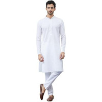 See Designs White Cotton Regular Fit Embroidered Kurta Set Mandarin Collar Long Sleeves_Sdkt142401S